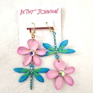 Betsey Johnson Dragonfly Earrings Multicolor New